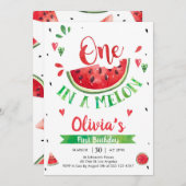 One In A Melon Watermelon 1st Birthday Invitation 招待状 (正面/裏面)