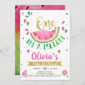 One In A Melon Watermelon 1st Birthday Invitation 招待状 (正面/裏面)
