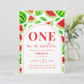 One In A Melon Watermelon 1st Birthday Photo 招待状 (スタンド正面)
