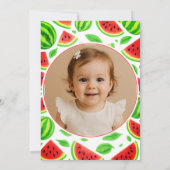 One In A Melon Watermelon 1st Birthday Photo 招待状 (裏面)