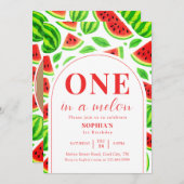 One In A Melon Watermelon 1st Birthday Photo 招待状 (正面/裏面)