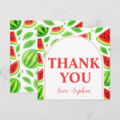 One In A Melon Watermelon Birthday Party サンキューカード (正面/裏面)