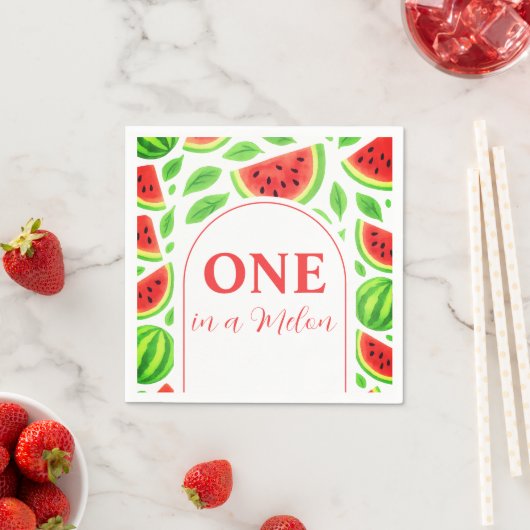 One In A Melon Watermelon Birthday Party スタンダードカクテルナプキン (インサイチュ)