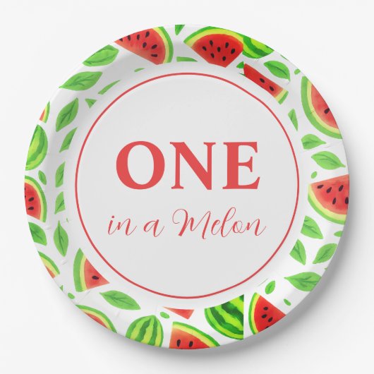 One In A Melon Watermelon Birthday Party ペーパープレート (正面)