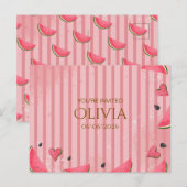 One in a Melon Watermelon First Birthday Invitatio ポストカード (正面/裏面)