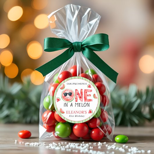 One in a melon watermelon summer 1st Birthday ラウンドシール
