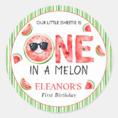 One in a melon watermelon summer 1st Birthday ラウンドシール (正面)