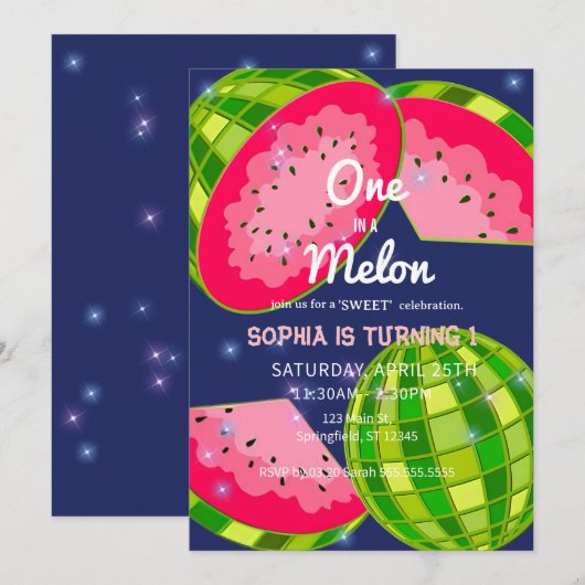 One in a Watermelon! 1st Birthday Party 招待状 (正面/裏面)