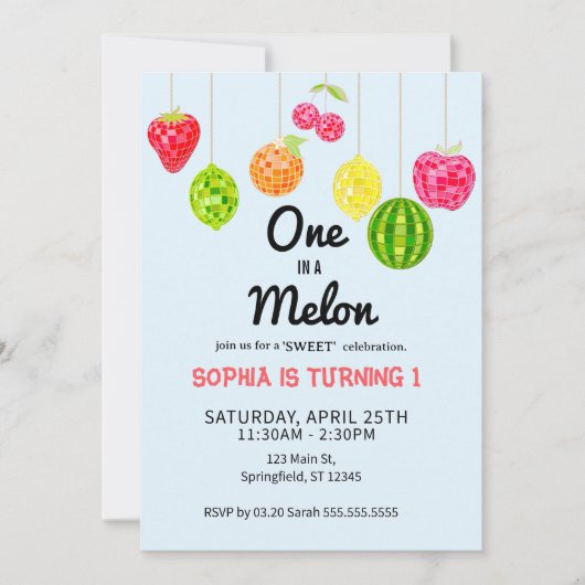 One in a Watermelon! 1st Birthday Party 招待状 (正面)