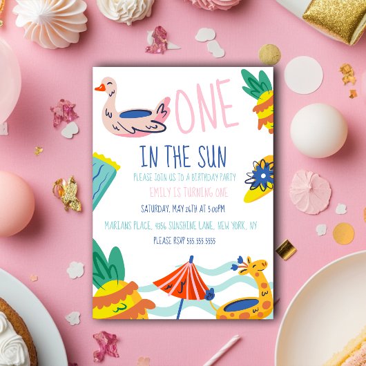 One in in the sun  beach pool 招待状