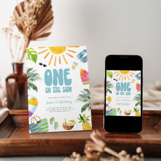 ONE in the Sunレトロ1st誕生日招待状 招待状