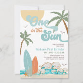 ONE In The SUN サーフィン1歳の誕生日ビーチパーティー 招待状 (正面)