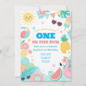 One in the Sun 1歳の誕生日プールパーティーの招待状 招待状 (正面)