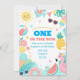 One in the Sun 1歳の誕生日プールパーティーの招待状 招待状