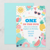 One in the Sun 1歳の誕生日プールパーティーの招待状 招待状 (正面/裏面)