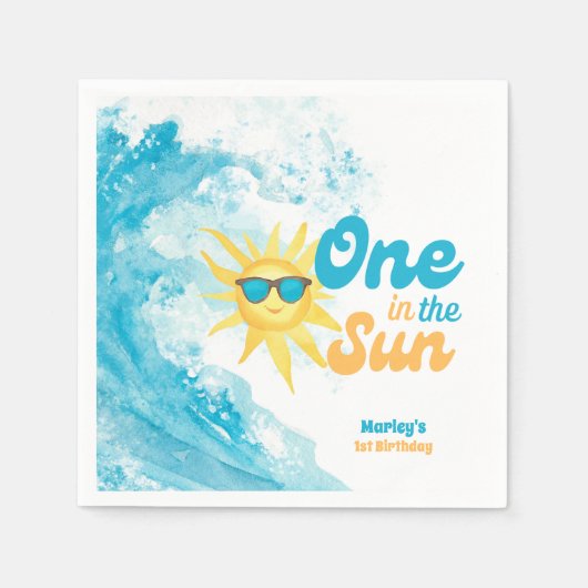 One in the Sun 🌞 1st Birthday Beach Theme スタンダードカクテルナプキン (正面)