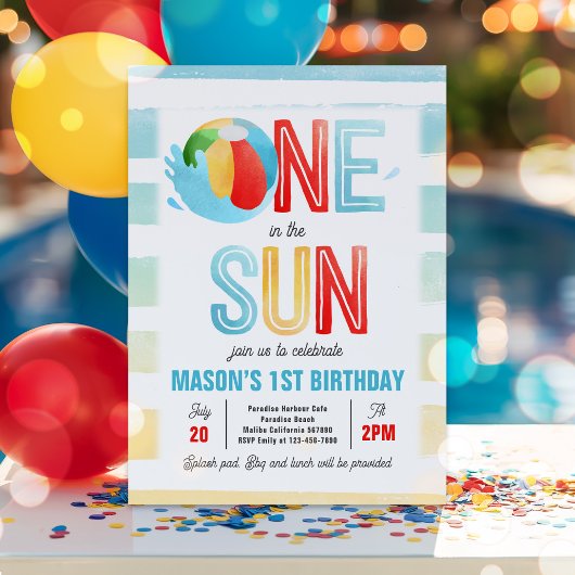 One In The Sun 1st Birthday Poolパーティー 招待状