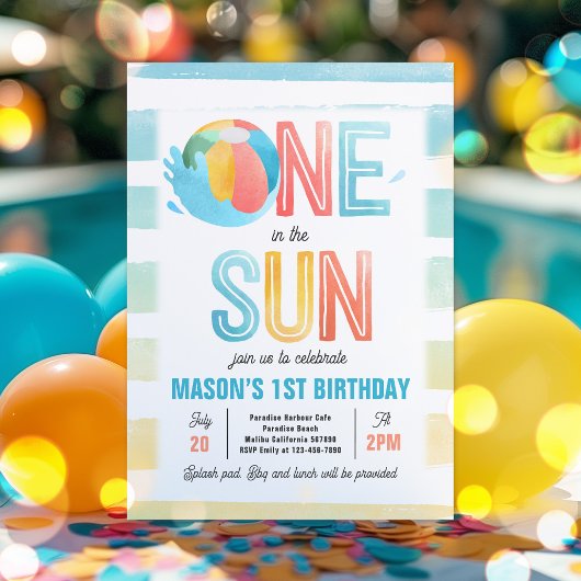 One In The Sun 1st Birthday Poolパーティー 招待状