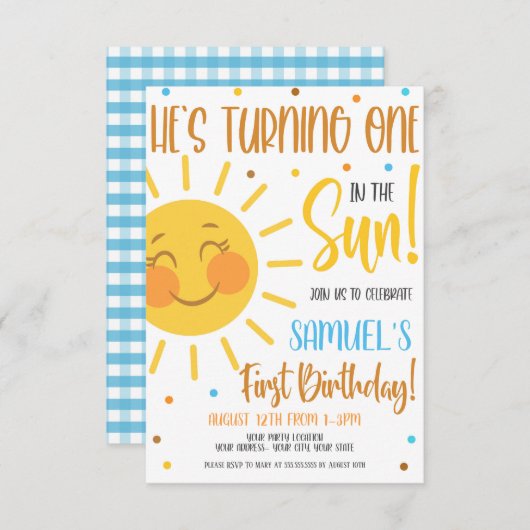 One in the Sun Birthday Party Invitation 招待状 (正面/裏面)