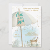 One in the Sun Summer Beach First Birthday 招待状 (正面)
