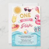 One In The Sun Summer Pool Birthday Party 招待状 (正面)