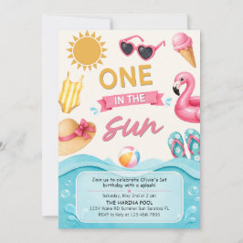 One In The Sun Summer Pool Birthday Party 招待状