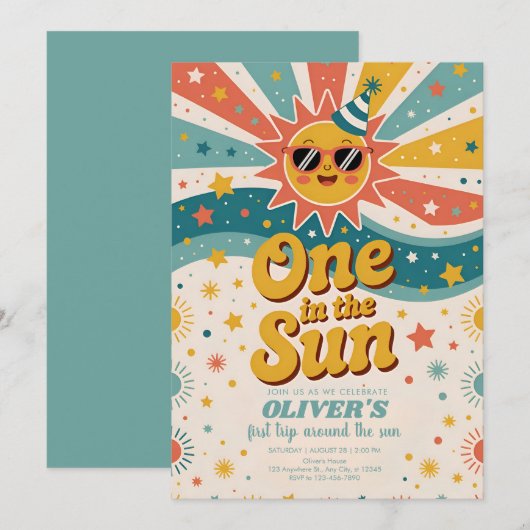 One In The Sun Sunshine 1st Birthday  招待状 (正面/裏面)
