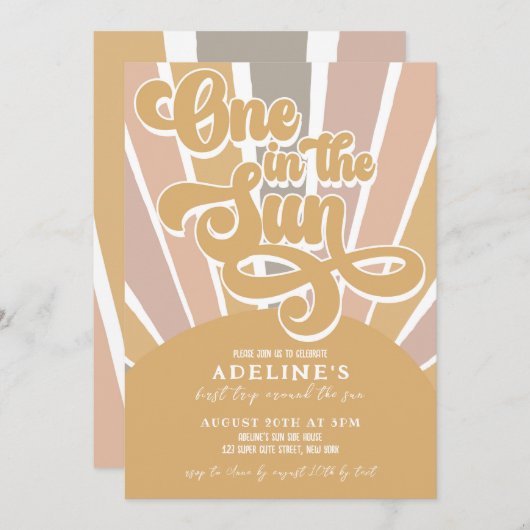 One In The Sun Sunshine 1st Birthday Boho Rainbow 招待状 (正面/裏面)