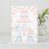 One In The Sun Surf Surfboard 1st Birthdayパーティー 招待状 (スタンド正面)