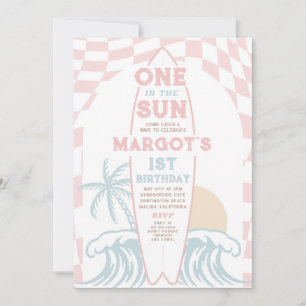 One In The Sun Surf Surfboard 1st Birthdayパーティー 招待状