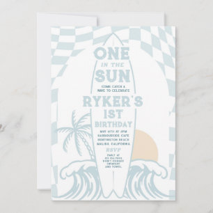 One In The Sun Surf Surfboard 1st Birthdayパーティー 招待状