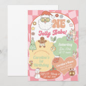 One Jolly Babeの女の子のクリスマス1歳の誕生日招待状 招待状 (正面/裏面)
