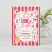 One Jolly Babe Christmas Coquette Bow 1st Birthday 招待状 (スタンド正面)