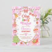 ONE jolly babe Christmas girl 1st birthday invite. 招待状 (スタンド正面)