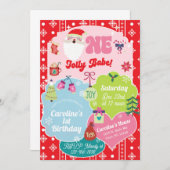 One Jolly Babe girl Christmas 1st birthday invite. 招待状 (正面/裏面)