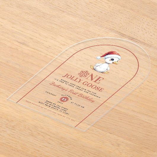 One Jolly Goose Modern Christmas First Birthday アクリル招待状 (レイダウン)