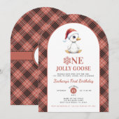 One Jolly Goose Modern Christmas First Birthday 招待状 (正面/裏面)