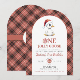 One Jolly Goose Modern Christmas First Birthday 招待状