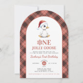 One Jolly Goose Modern Christmas First Birthday 招待状 (正面)