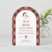 One Jolly Goose Modern Christmas First Birthday 招待状 (スタンド正面)