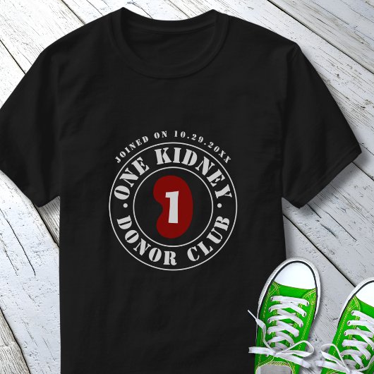 One Kidney Donor Club（ワンキドニー・ドナー・クラブ）腎移植の日付 Tシャツ