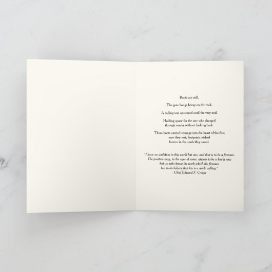 "One Last Shift, Done in Peace" Sympathy カード (内部)