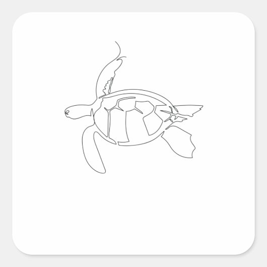 One Line Art Schildkröte gezeichnet スクエアシール (正面)