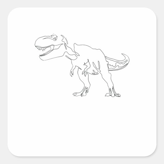 One Line Drawing Dino T Rex Single Art スクエアシール (正面)