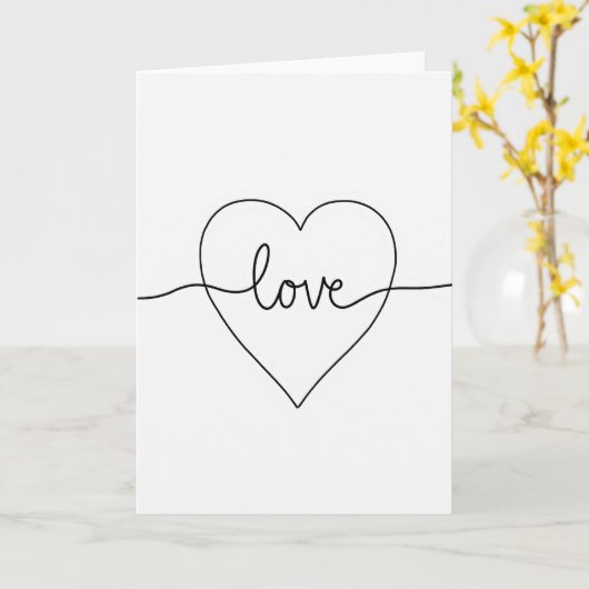 One Line Love Heart Card カード (黄色い花)