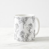 One Line Rose Eucalyptus Elegant Floral Design コーヒーマグカップ (正面右)