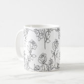 One Line Rose Eucalyptus Elegant Floral Design コーヒーマグカップ (正面左)