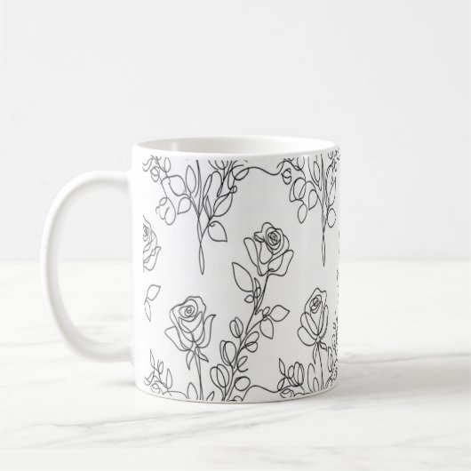 One Line Rose Eucalyptus Elegant Floral Design コーヒーマグカップ (左)