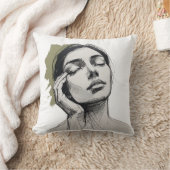 One-Line Thinking Face with Hand – Minimalist Pill クッション (ブランケット)