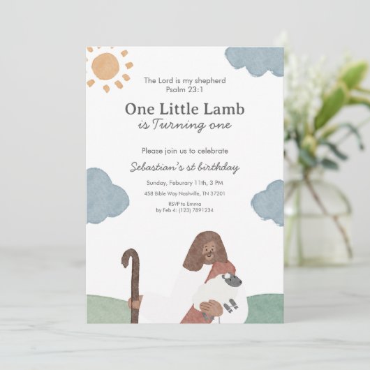 One Little Lamb Psalm 23 Birthday 招待状 (スタンド正面)